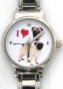 Tan Pug watch I love my pug single 9mm 2 charm strap 39_BC